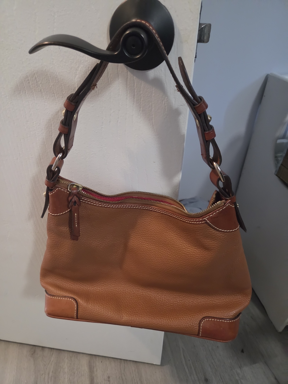 Dooney & Bourke Brown Leather Shoulder Bag with Dark Trim